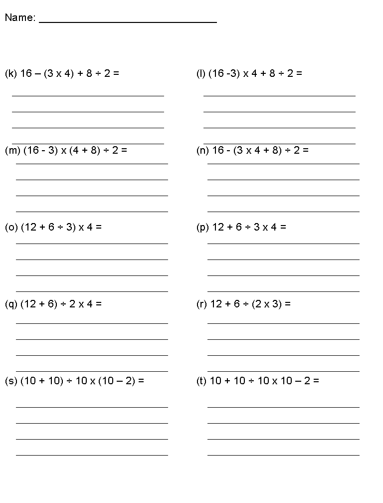 Coaching our kids with Aspergers: Free worksheets - math - BEDMAS