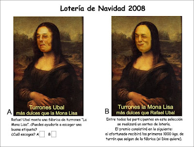 Tarjeta de Rafael Ubal/Mona Lisa y Escuela Iberoamericana del Humor y de la Risa Pepe Viyuela