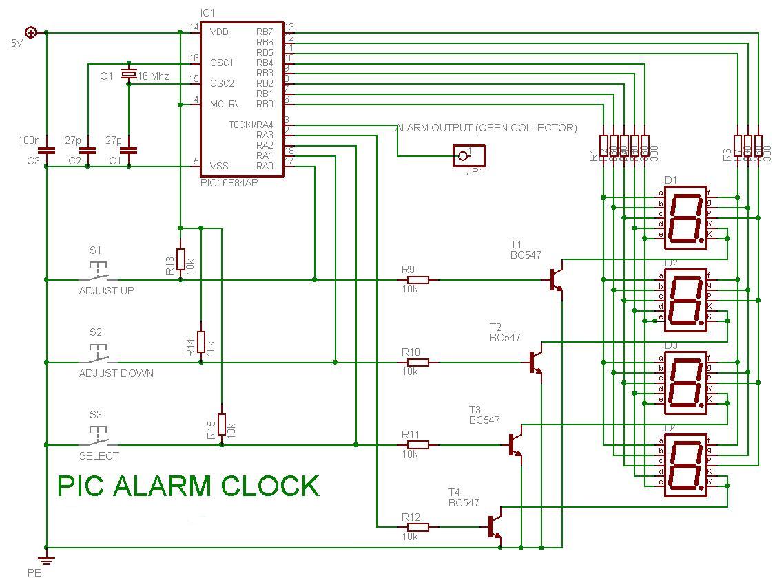 Microcontroller World: PIC16F84 alarm clock