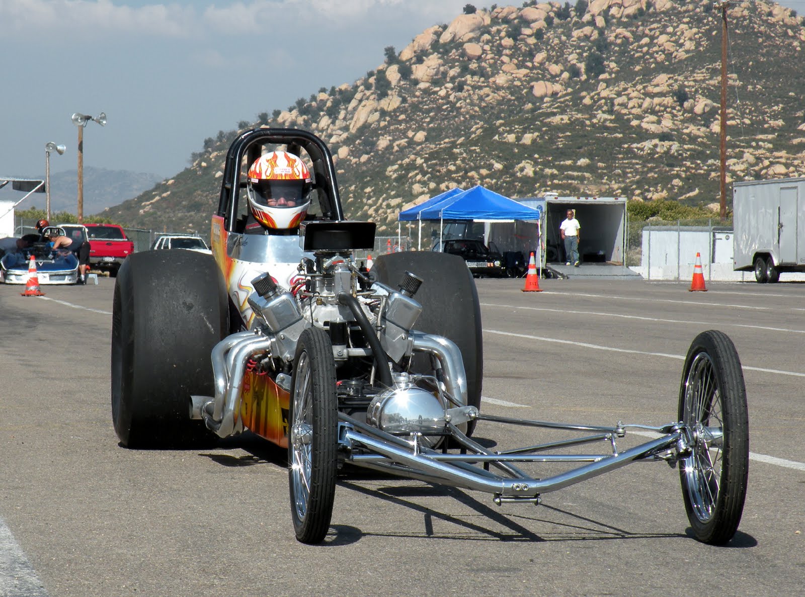 Just A Car Guy Video and photos of a slingshot from Barona's drag