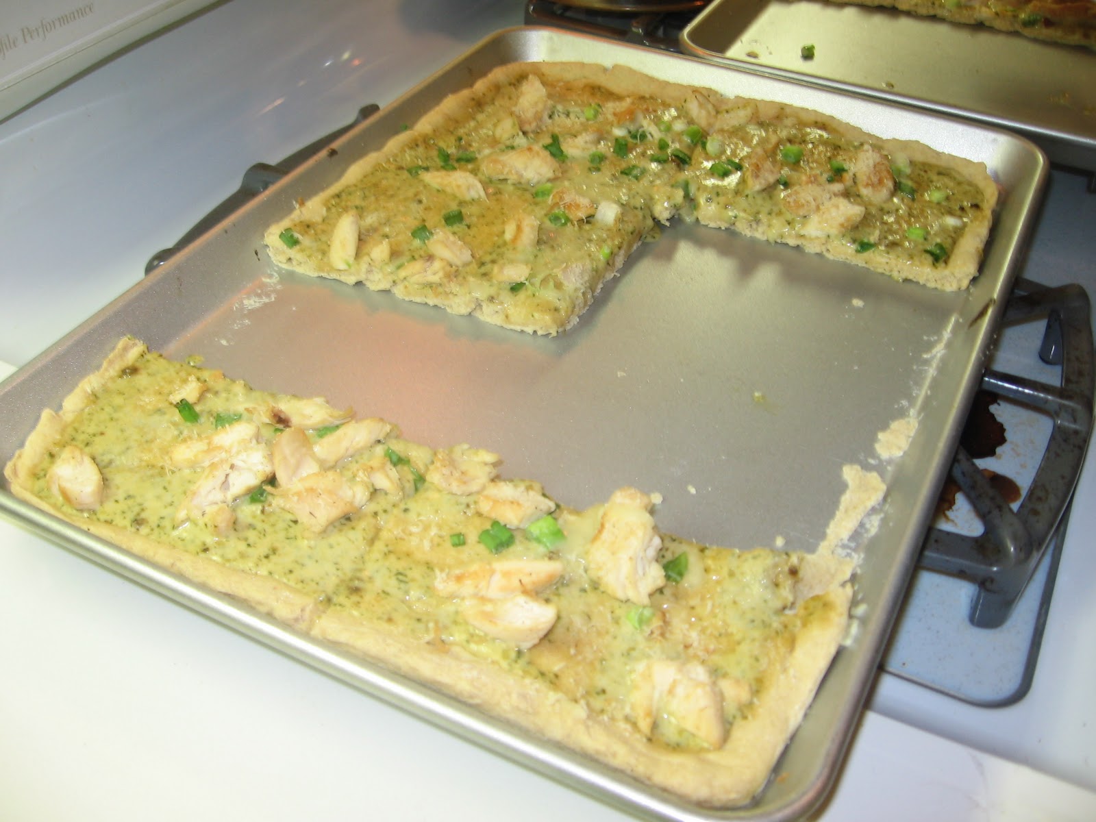 Knead Delicious Creamy Chicken AlfredoPesto Pizza