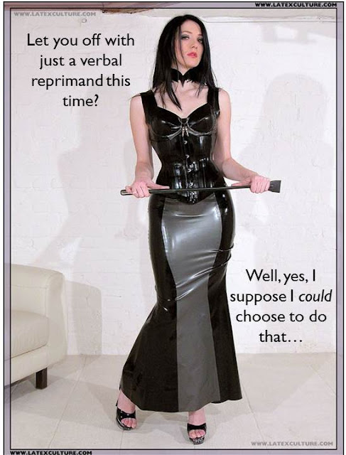 femdom caption mistress with riding crop considering punishment