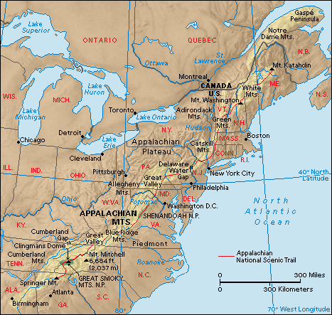 appalachian mountain map mountains range appalachians divide eastern continental north carolina usa ridge states geography south united parkway formation landform
