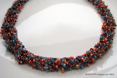 crochet wire, seed beads, copper