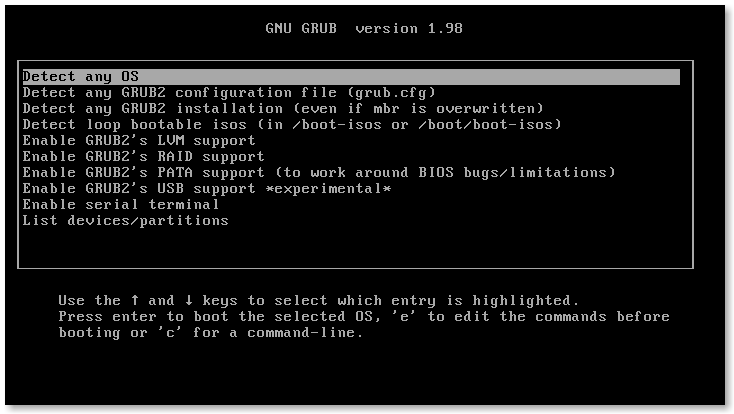 Grub2. Меню grub2. GNU Grub. GNU Grub Version 2.06. Detect configuration