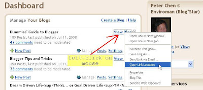 left click on VIEW BLOG to get URL left click on VIEW BLOG to get URL