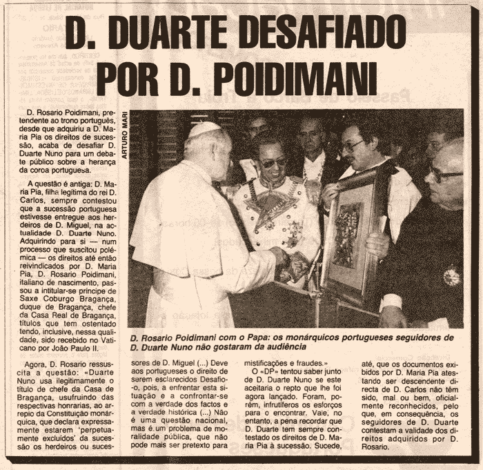 DOM ROSARIO POIDIMANI SFIDA DUARTE PIO AD UN CONFRONTO DAVANTI AL POPOLO PORTOGHESE.