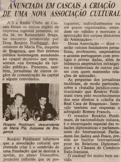 SAR D. ROSARIO CON IL PROPRIO LEGALE ANNUNCIA AL PORTOGALLO LA CREAZIONE DI UNA ASSOCIAZIONE REALE