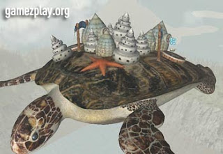 flying turtle with shell homes on it's back