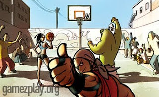 player thumbs up with basketball court in background
