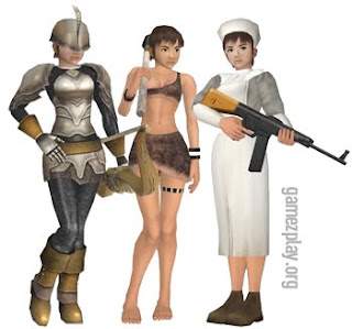 girls in nurses outfit soldier with gun and knight