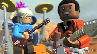 lego characters playing in rock band game