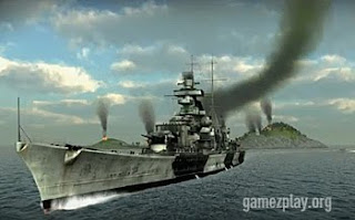 battleship leaving small island