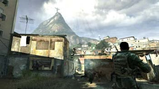 COD modern warfare screen showing rio statue on hill with soldiers in village at base