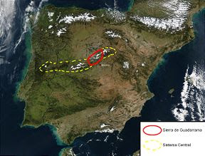 imagen por satélite de la sierra de Guadarrama