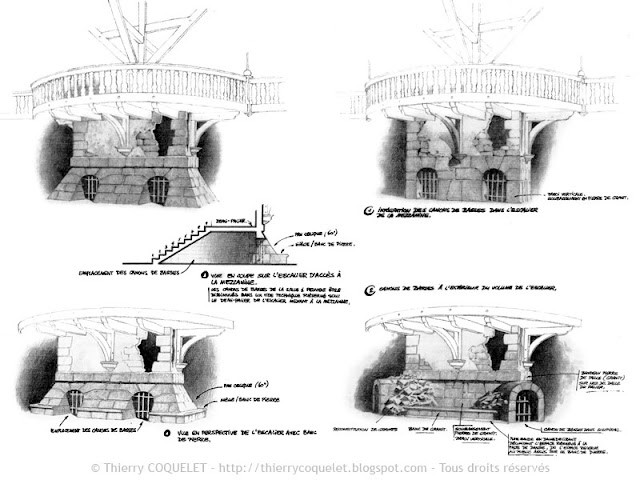 Malvern, croquis de l'escalier de la salle 1 Malvern, croquis de l'escalier de la salle 1