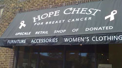 Black awning. Name of business reads: Hope Chest for Breast Cancer