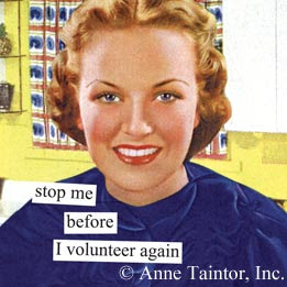 Fresh-faced 1940s woman, with headline Stop me before I volunteer again