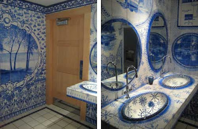 Blue and white painted tiles everywhere