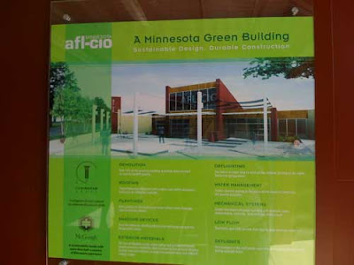 Poster showing the AFL-CIO building and describing its green aspects