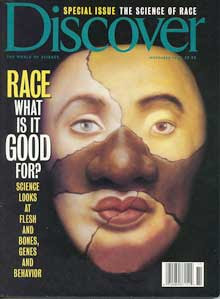 Cover of Discover's November 1994 issue, featuring a face made up of five different races