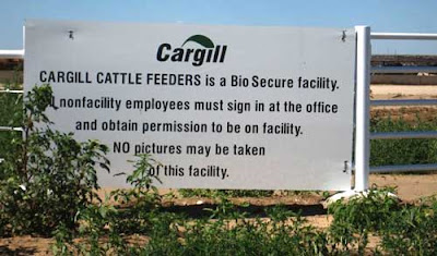 Cargill sign warning that no photos are allowed of the CAFO because it is a Bio-Secure Facility