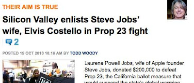 Silicon Valley enlists Steve Jobs' wife, Elvis Costello in Prop 23 fight
