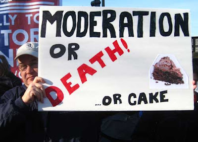 Moderation or death (or cake), marker and collage on poster board