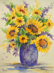 watercolor sunflower painting bouquet sunflowers paintings flower flowers heart january martha watercolour creative kisling sun paint painted watercolors bouquets colorful