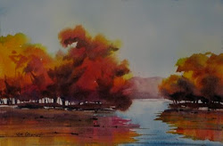 autumn watercolor painting simple scene reddish paintings easy weekly placid reflecting trees lake brown