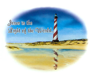 Nature background picture with light house of sea and words Jesus is the light of the world