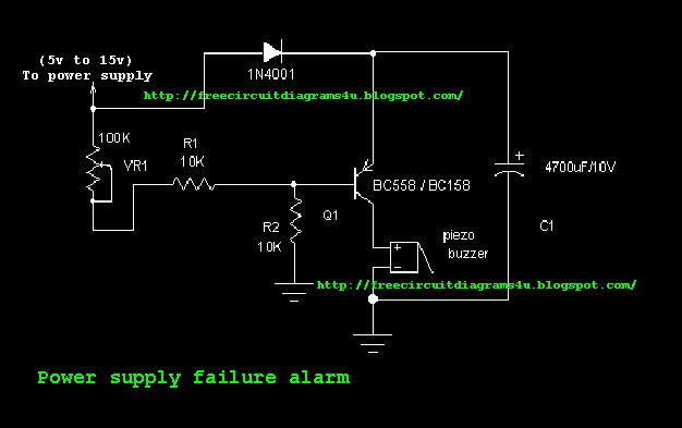 FREE CIRCUIT DIAGRAMS 4U: Power supply failure alarm circuit