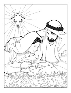 Mother Mary and his father are Happy by seeing baby Jesus Christian religious coloring page picture