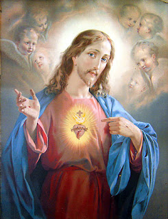 Sacred heart of Christ color drawing art picture with Cross and angels download free religious photos and Christian images