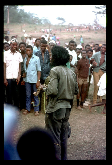 snake charmer at Koidu international market - 1969