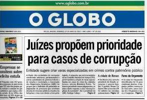 reprodução da capa do jornal O Globo com a manchete