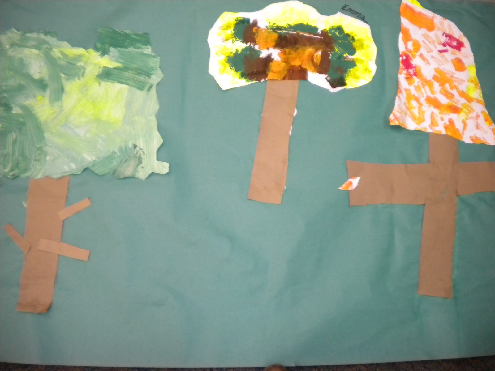 Waitsfield Elementary Art Fall SpongePainted Trees by the Kindergarten