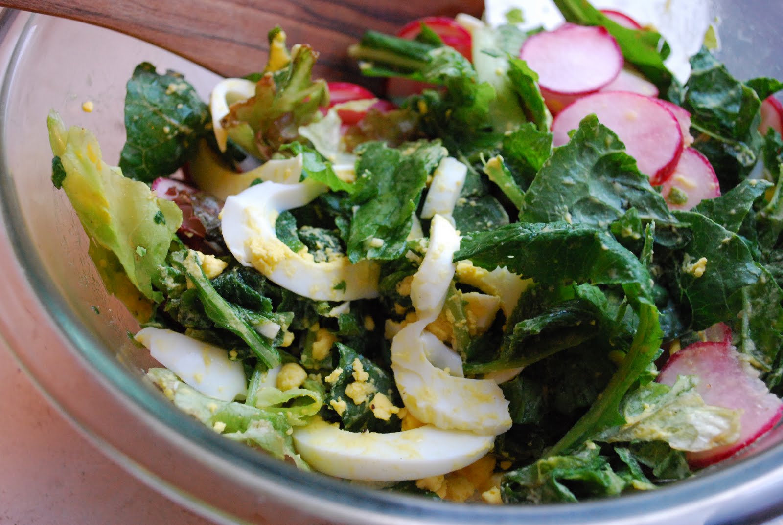 bitter greens with radish and egg Brooklyn Supper