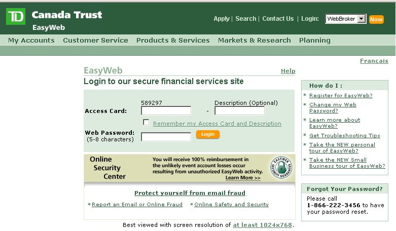 td bank online login reset