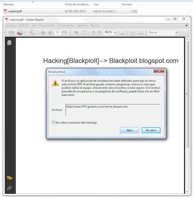 Ejecutar *.exe al abrir un PDF ~ Blackploit [PenTest]