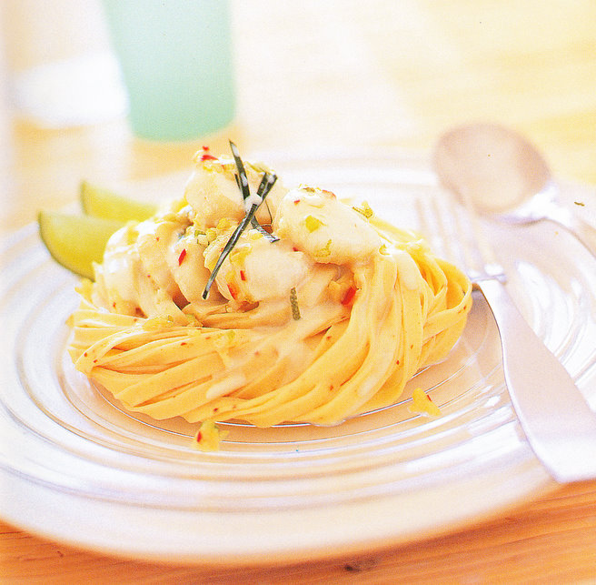 Brabourne Farm Kitchen Chilli Linguine with Scallops or Prawns and Lime