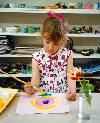 Painting a tulip. Age 5
