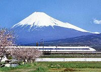 Cherry blossom, Mount Fuji, and Shinkansen