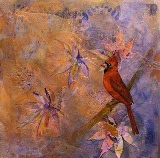 cardinal mixed media copper painting