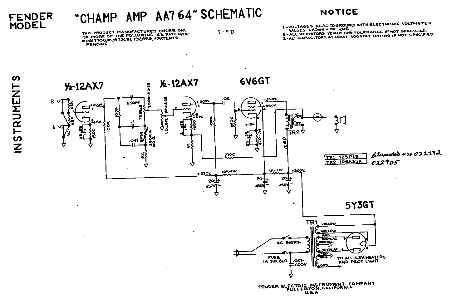 GuitarTech: Fender Champ AA-764 Schematics