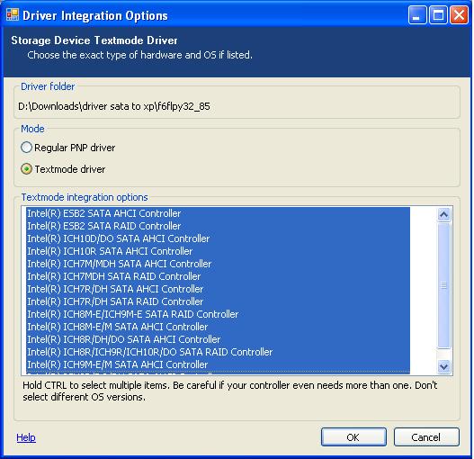 Place of nowhere.... Adding SATA drivers to Windows XP CD
