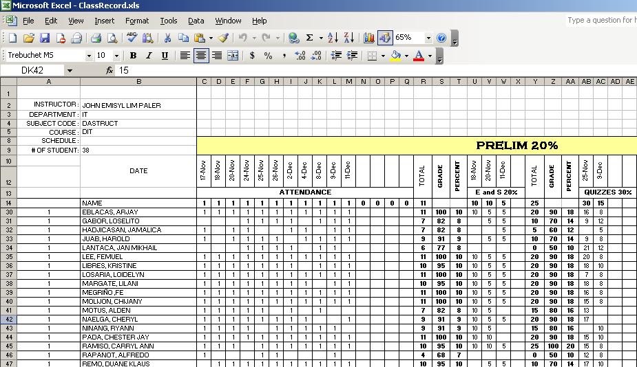 Planet codes complete grading system or class record using microsoft 