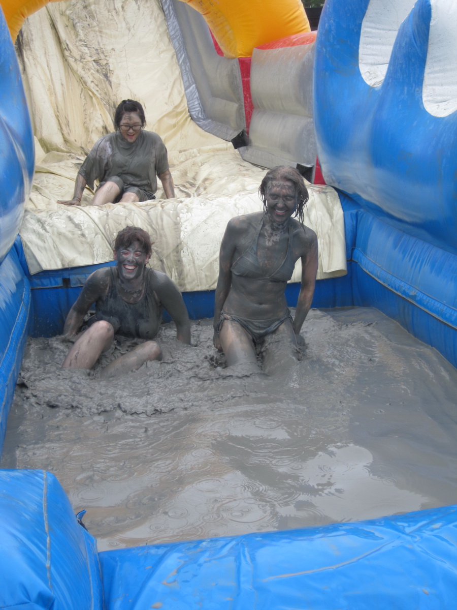 Muddy Inflatable Adventures in SoKo: Warm Desks and Muddy Friends!