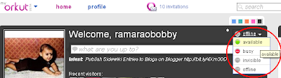 Orkut chat status colored bubble above status update what are you up to