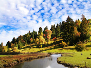Fall Landscape Clouds and Blue Sky HD Wallpaper